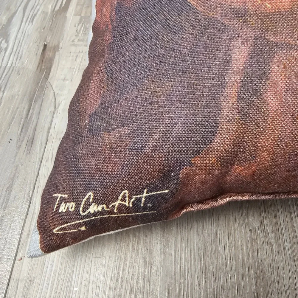 Two Can Art Horse Portrait Accent Pillow 17x17 Brown Western Equestrian Rustic